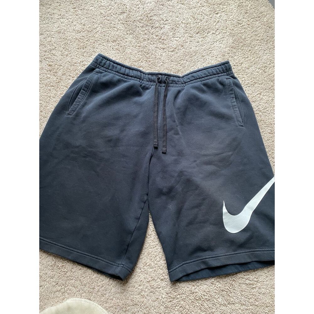 NIKE Men's LOGO SWOOSH BIG & TALL Fleece Shorts BLACK WHITE XLT EUC